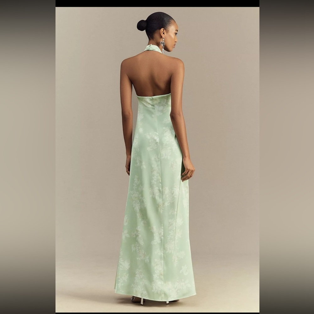BHLDN Ruby Twist Halter Satin Gown Size 4 Sage Green Floral
Maxi Bridesmaid Dres - Picture 2 of 9